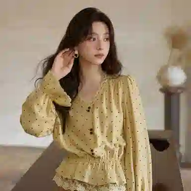 谜秀 黄色波点亚麻衬衫 女款