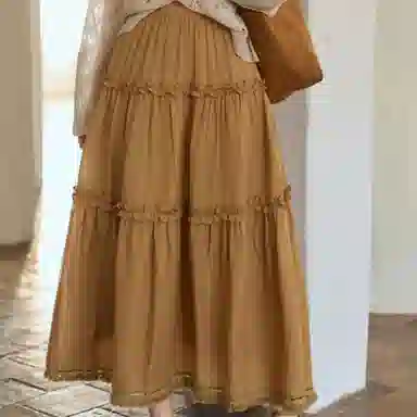 谜秀 复古橘黄半身裙休闲长裙 女款