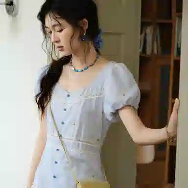 谜秀 甜美刺绣花朵提花常规袖韩版短袖连衣裙 女款