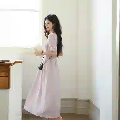 谜秀 蕾丝夏季纯色短袖连衣裙 女款 紫色