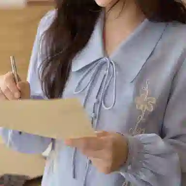 谜秀 绣花长袖翻领法式衬衫 女款