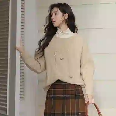 谜秀 圆领套头简约长袖针织衫 女款 燕麦色