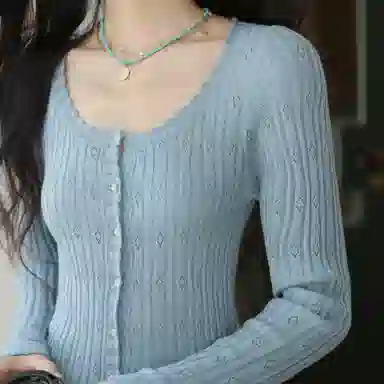 谜秀 法式复古羊毛坑条针织衫 女款