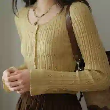 谜秀 法式复古羊毛坑条针织衫 女款