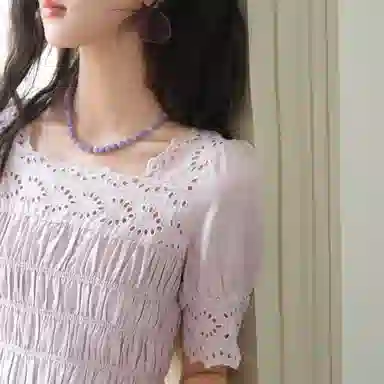 谜秀 蕾丝夏季纯色短袖连衣裙 女款 紫色