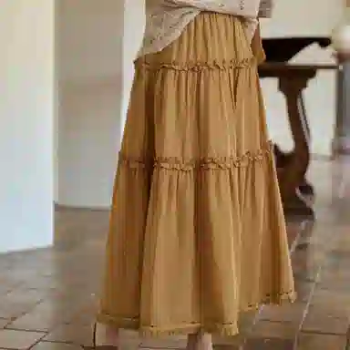 谜秀 复古橘黄半身裙休闲长裙 女款