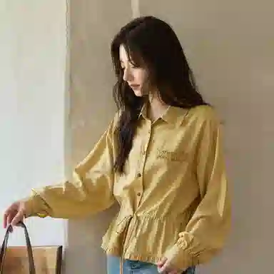 谜秀 黄色法式抽绳衬衫 女款