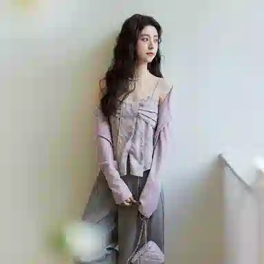 谜秀 时尚格子简约舒适吊带 女款 紫色