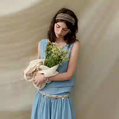 谜秀 流苏织带拼接无袖裙装套装 女款