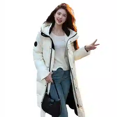 鸭鸭 连帽过膝保暖长款羽绒服 男女同款