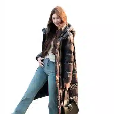 鸭鸭 连帽过膝保暖长款羽绒服 男女同款