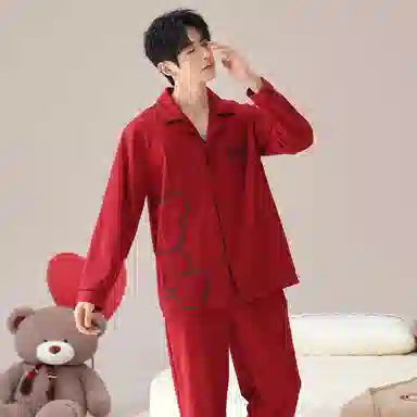 宜而爽 亲肤舒适休闲简约家居服睡衣套装 男款 红色