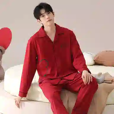 宜而爽 亲肤舒适休闲简约家居服睡衣套装 男款 红色