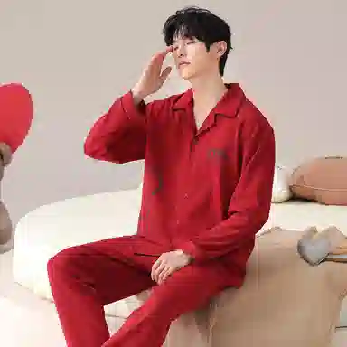 宜而爽 亲肤舒适休闲简约家居服睡衣套装 男款 红色