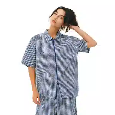 FPA Urban Sports Blue Plaid Embroidered Logo Shirt