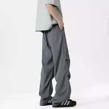 么宁 简约百搭褶皱感宽松直筒潮流时尚薄款舒适透气运动休闲裤 男女同款