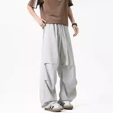 么宁 简约百搭褶皱感宽松直筒潮流时尚薄款舒适透气运动休闲裤 男女同款