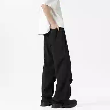 么宁 简约百搭褶皱感宽松直筒潮流时尚薄款舒适透气运动休闲裤 男女同款