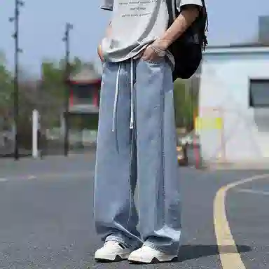 Menin Summer Lightweight Cool Loose Straight Denim Pants