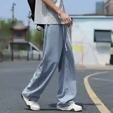 Menin Summer Lightweight Cool Loose Straight Denim Pants