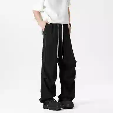 么宁 简约百搭褶皱感宽松直筒潮流时尚薄款舒适透气运动休闲裤 男女同款