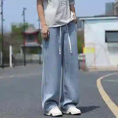 Menin Summer Lightweight Cool Loose Straight Denim Pants