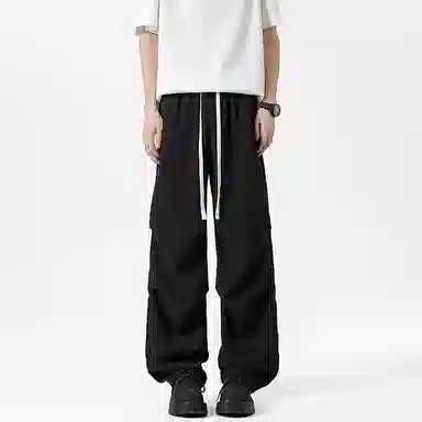 么宁 简约百搭褶皱感宽松直筒潮流时尚薄款舒适透气运动休闲裤 男女同款