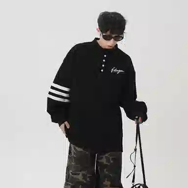 f·dragon Basic Stripe Henley Sweatshirt