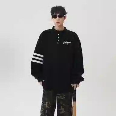 f·dragon Basic Stripe Henley Sweatshirt