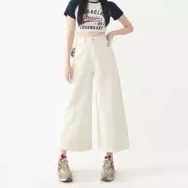 如续 显瘦高腰宽松小个子阔腿裤牛仔裤 女款