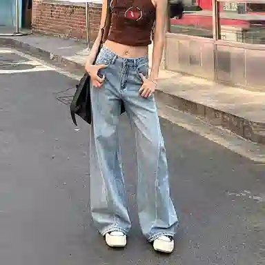 如续 侧缝线设计高腰微宽松喇叭拖地牛仔裤 女款