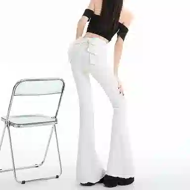 如续 蝴蝶结微喇高腰喇叭裤牛仔裤 女款