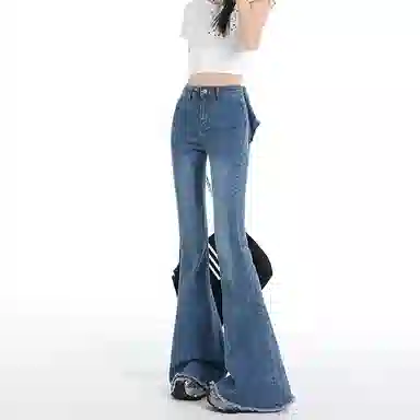 如续 蝴蝶结微喇高腰喇叭裤牛仔裤 女款