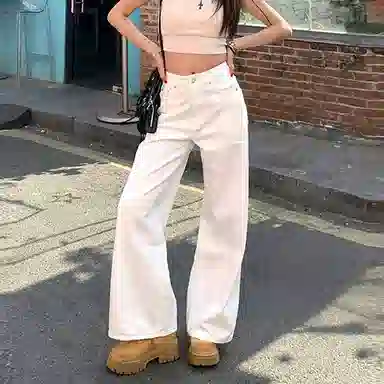 如续 侧缝线设计高腰微宽松喇叭拖地牛仔裤 女款