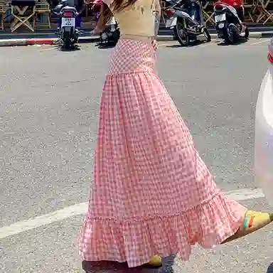 如续 韩系格纹拼接设计宽松休闲长裙 女款