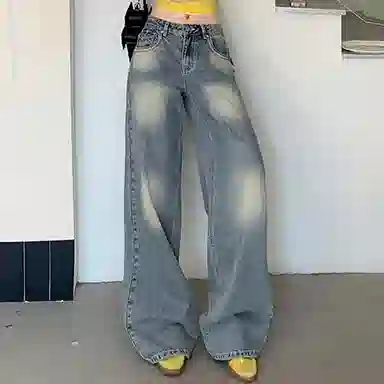 如续 直筒垂感美式复古拖地宽松牛仔裤 女款