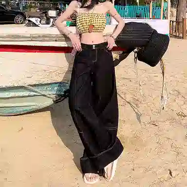 如续 美式复古设计感宽松牛仔裤 女款