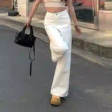 如续 侧缝线设计高腰微宽松喇叭拖地牛仔裤 女款