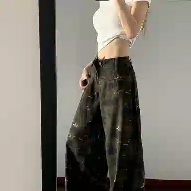 如续 美式高街迷彩高腰牛仔裤 女款