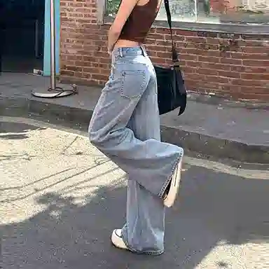 如续 侧缝线设计高腰微宽松喇叭拖地牛仔裤 女款