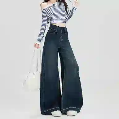 如续 宽松阔腿适中高腰牛仔裤 女款