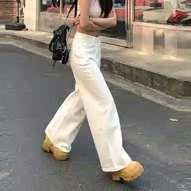 如续 侧缝线设计高腰微宽松喇叭拖地牛仔裤 女款