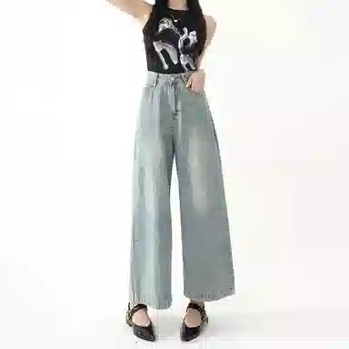 如续 显瘦高腰宽松小个子阔腿裤牛仔裤 女款