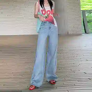 如续 高腰复古宽松阔腿拖地牛仔裤 女款