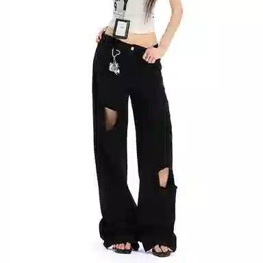 如续 高腰设计感小众宽松阔腿显瘦牛仔裤 女款