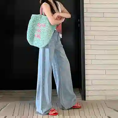 如续 高腰复古宽松阔腿拖地牛仔裤 女款