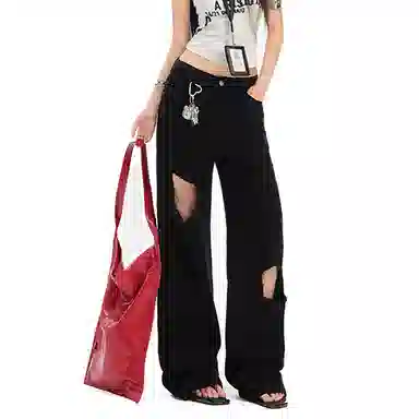 如续 高腰设计感小众宽松阔腿显瘦牛仔裤 女款