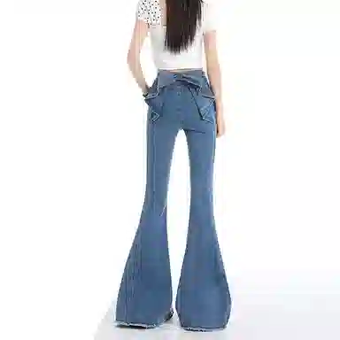 如续 蝴蝶结微喇高腰喇叭裤牛仔裤 女款
