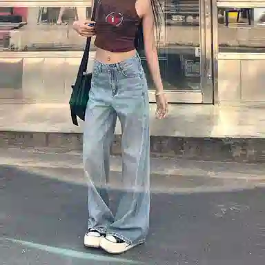 如续 侧缝线设计高腰微宽松喇叭拖地牛仔裤 女款