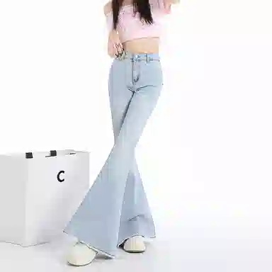 如续 蝴蝶结微喇高腰喇叭裤牛仔裤 女款